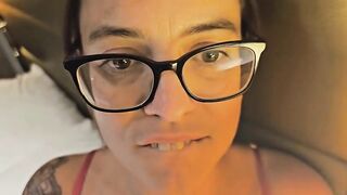 Innocent Hotwife moans loudly while getting fingered and rubbing her hairy pussy in hotel room