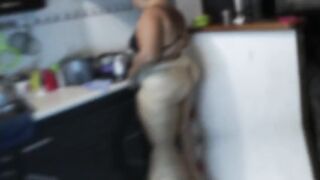 Stepmom seduces & fucks stepson in the kitchen until he cums hard!