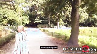 German blonde MILF gets risky outdoor sex with a stranger in public