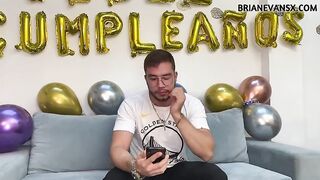 Three hot Latinas surprise me for a foursome on my special day, globes and cake