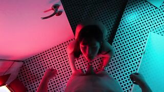 Horny Japanese girl gives you blowjob and swallows his cum in the bathroom of night club