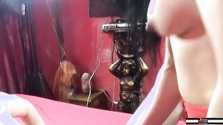 Steamy Night at Mia's Exclusive Club: Italian Brunette MILF in Red Lingerie