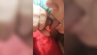 I'm fucking my wife's mouth with cum in my hand