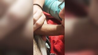 I'm fucking my wife's mouth with cum in my hand