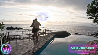 Romantic Sunset Adventure: Brunette MILF's Passionate Poolside Encounter