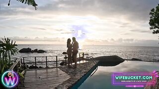 Romantic Sunset Adventure: Brunette MILF's Passionate Poolside Encounter
