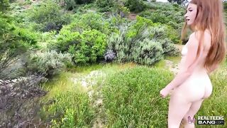 Myra Moans' Outdoor Adventure: A Brunette Teen's Passionate Encounter