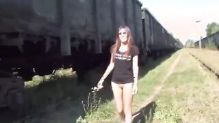 Brunette Babe Dares to Go Panty-Free at the Train Station - A Public Flashing Adventure!