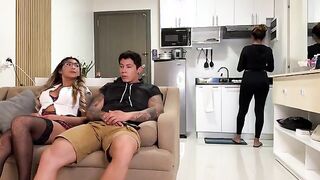 College Girl's Secret Encounter with Her Mom's Partner on the Couch!