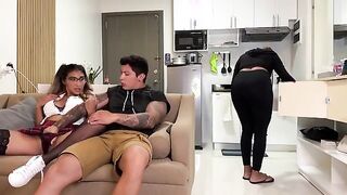 College Girl's Secret Encounter with Her Mom's Partner on the Couch!