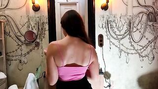 Dental Floss Smallest Panties G-String Girl under her Cut Shortest Short Skirt shows Pussy Lips