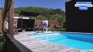 Curious Neighbor Joins Morning Yoga Session by the Pool - A Surprising Twist!