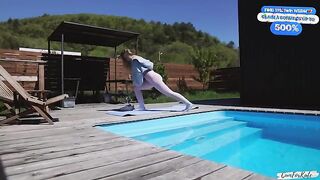 Curious Neighbor Joins Morning Yoga Session by the Pool - A Surprising Twist!