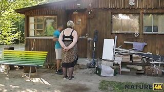 Curious Blonde Diana Enjoys an Outdoor Encounter with Two Strangers