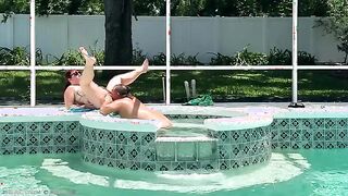 Sun-Kissed Fun: Outdoor Poolside Play with a Red-Haired Beauty