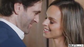 Seductive Serenity Enjoys Passionate Encounter with Young Lover While Partner Observes