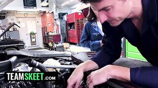 Unexpected Threesome at the Mechanic Shop: Stepdaughter and Stepmom's Wild Encounter with Jay Smooth and Sia Wood