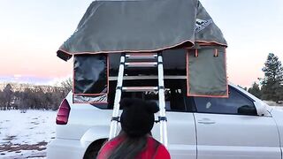 Mountain Girl Sets Up Rooftop Tent and Reveals a Fun Surprise!