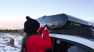 Mountain Girl Sets Up Rooftop Tent and Reveals a Fun Surprise!
