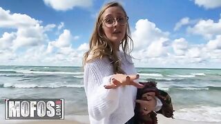 First Date Fun: Busty Blonde Molly Pills Goes Nude on the Beach - POV Adventure!