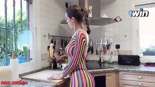 Caught in the Kitchen: The Surprising Moment with My Roommate! Tags: Miss Pasion, roommates, amateur couple, big boobs, POV, kitchen fun.