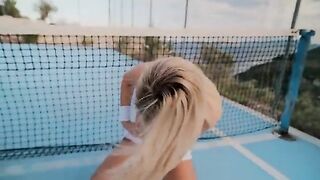 Unbelievable Outdoor Fun: Ema Karter's Playful Tennis Court Adventure!