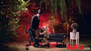 Enchanting Blonde Witch Takes a Wild Ride in the Great Outdoors!