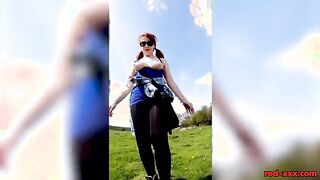 Busty Redhead Enjoys a Topless Stroll in Nature This Easter!