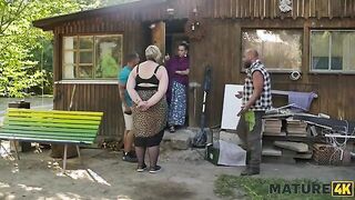 Blonde Beauty with Curves Enjoys a Wild Encounter with Two Strangers in Public!