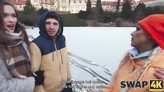 SWAP4K. A Sunday walk ended up as having a hot girl with in our bed, it was her first threesome
