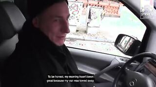 Exciting Car Adventure: Steamy Threesome with Melina Pure and Two Lucky Guys!