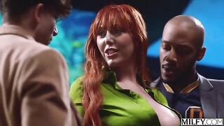 Curvy Redhead Lauren Phillips Enjoys an Intense Encounter with Two Handsome Partners