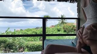 Honeymoon Adventure: Wife Enjoys a Steamy Balcony Ride in Paradise!
