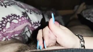 Sensational Handjob with Stunning Long Blue Nails - You Won't Believe the Result!