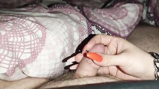 Watch Me Tease and Please with My Long Orange Nails – A Handjob Experience You Can't Miss!