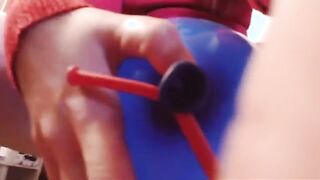 Experience the Thrill: Watch Nicoletta Embassi Play with a Big Blue Balloon!