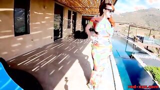 Curious Redhead MILF Enjoys a Steamy Moment by the Poolside