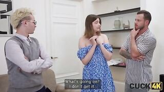 CUCK4K. Whore doesn’t mind to suck a huge dick and look into her hubby’s eyes