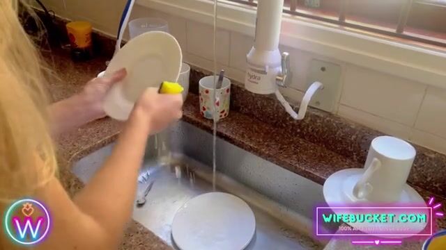 Honey we can clean up the kitchen later, now can you help me clean my cock?