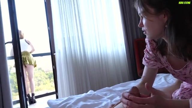 Hey girlfriend help my boyfriend cum! Two lesbian friends fuck a guy with a big dick!