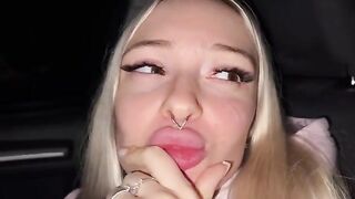 Sweet blonde on the highway. Sex in car