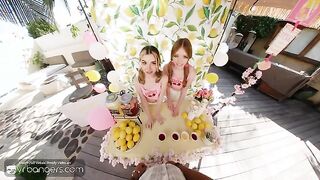 VR Bangers: Hot Babes In Pink Panties Fuck You After A Glass Of Limonade In A FFM Threesome
