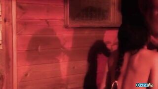 Brunette Milf Enjoys Playful Moments Outside the Stables with a Handsome Partner