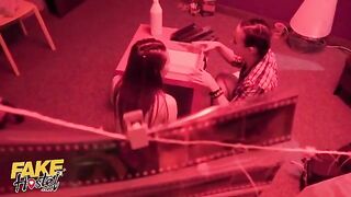 Fake Hostel Lesbian seduces straight girl and gets played by magic MILF with big tits