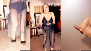 Mature woman Zilah Luz striptease in high heels and nylons
