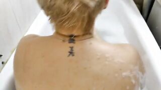 Big mature passion in a tight Moscow bathroom, shower masturbation, blowjob, cum on tits, closeup!