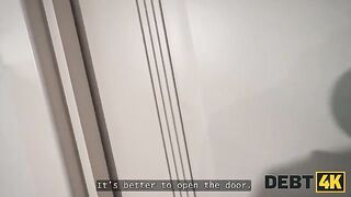 DEBT4k. Natural-titted Russian tried to escape debt collector but he fucked her in anal and pussy in