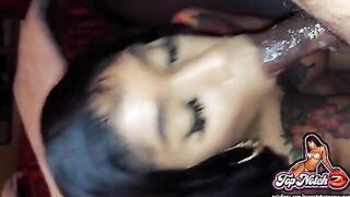 Hot Ebony Gets A Sloppy Face And Throat Fuck With Tons Of Spit