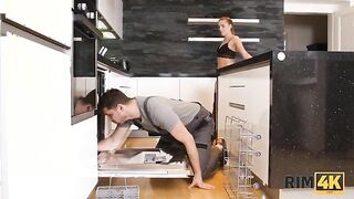 RIM4K. Beautiful lady pays with sex and rimjob for fixing the dishwasher