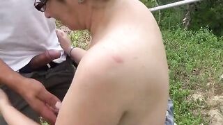 Old lady with glasses fucked outdoors and broken in the ass.
